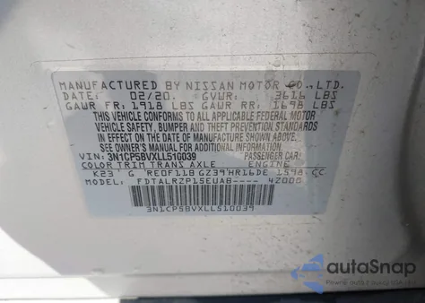 2020 Nissan Kicks S Xtronic Cvt from USA, damaged, VIN 3N1CP5BVXLL510039